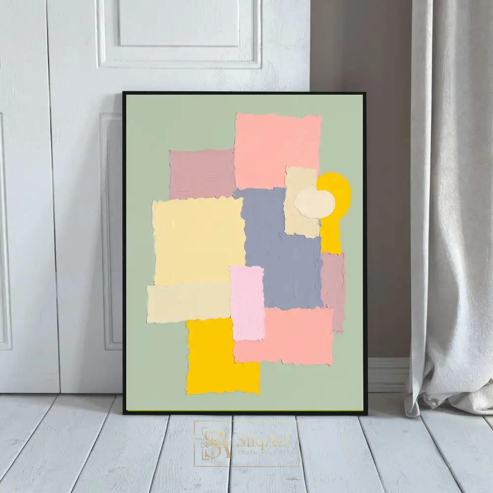 Modern Pastel Color Block Textured Impasto Art - Sage Green Decor