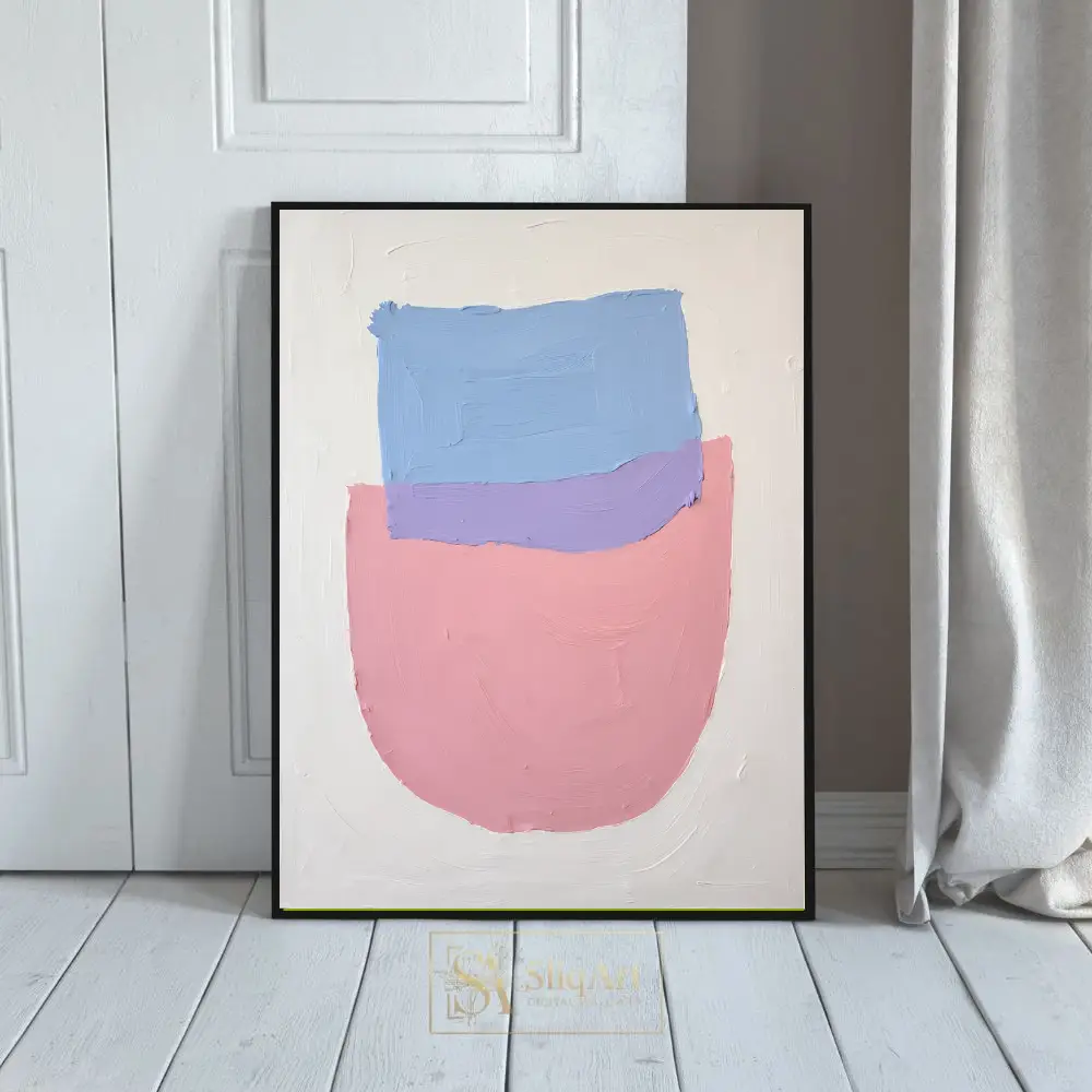 Pastel Abstract Impasto Canvas Art - Minimalist Pink and Blue Textured Painting
