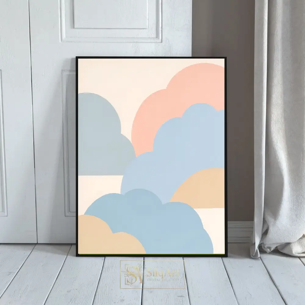 Minimalist Pastel Abstract Clouds Canvas Art - Soft Blue & Pink Wall Decor