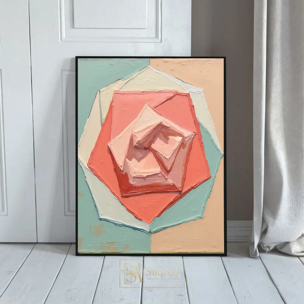 Abstract Textured Coral Rose Impasto Canvas Art