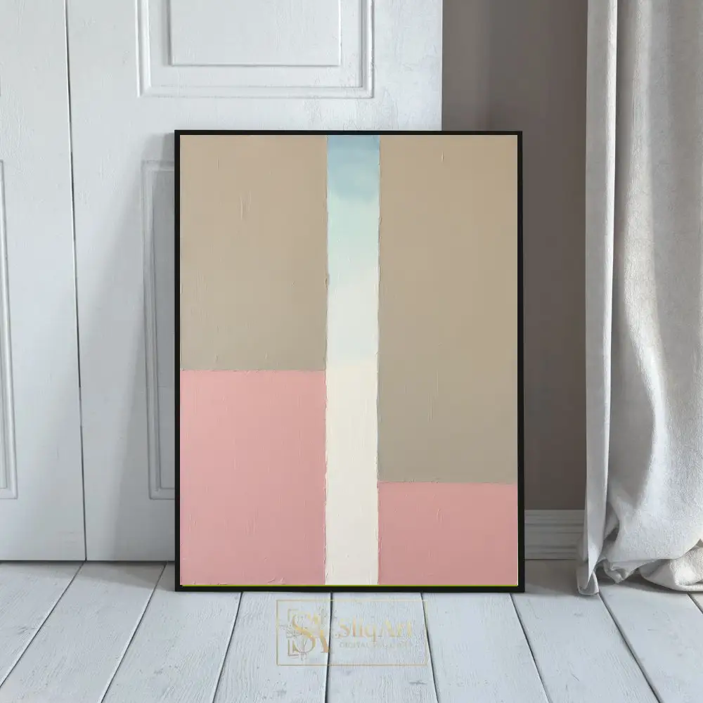 Minimalist Abstract Color Block Canvas Art - Beige, Pink, and White