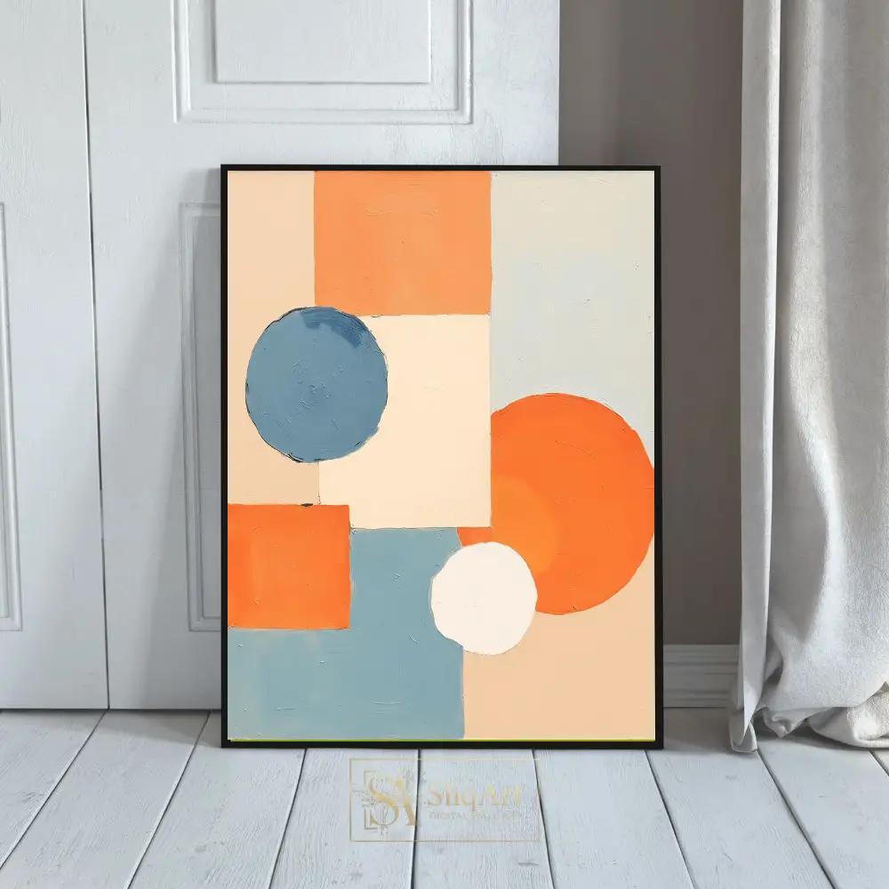Mid-Century Modern Abstract Geometric Art - Terracotta and Blue