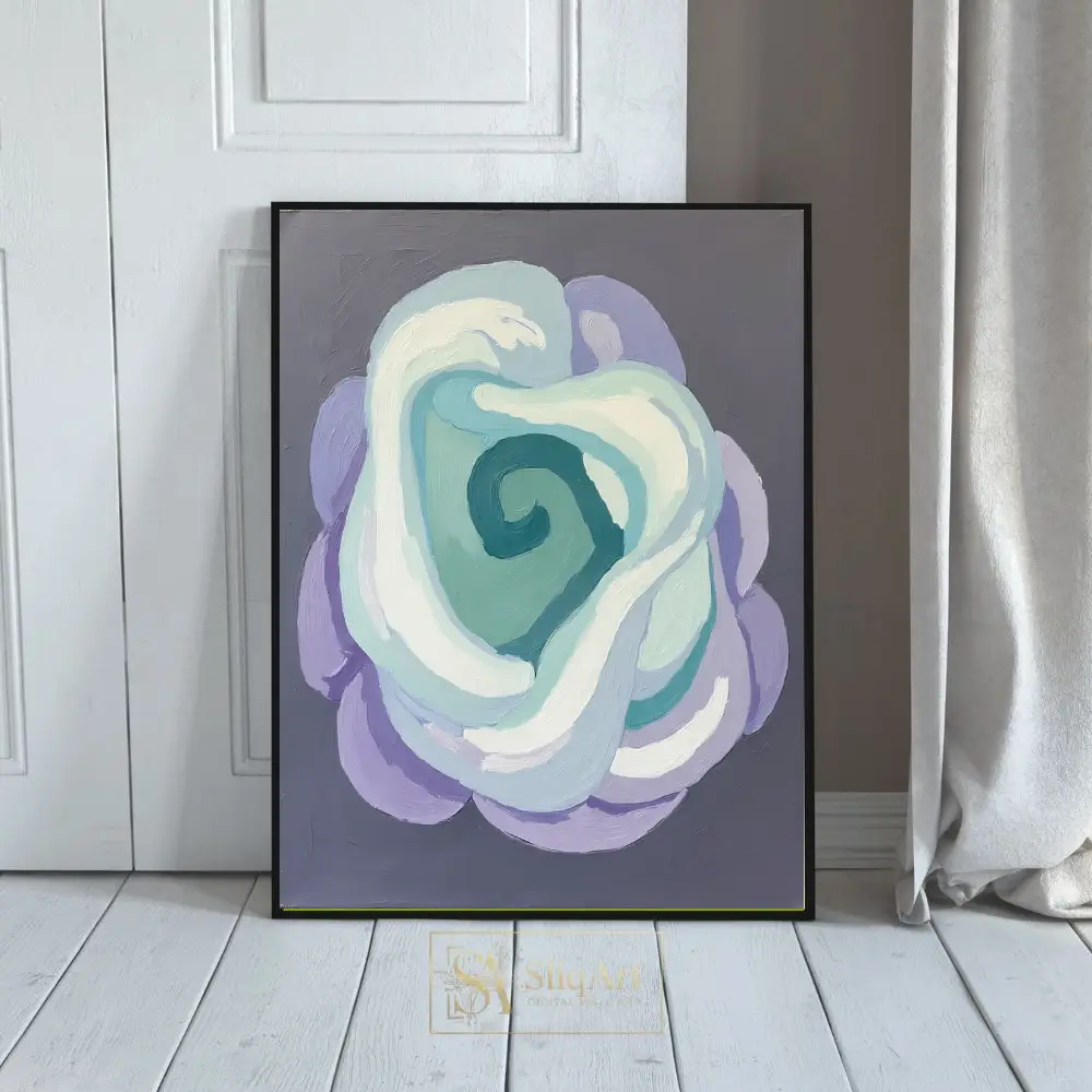 Abstract Floral Swirl Painting - Blue, Mint, and Lavender Impasto Art