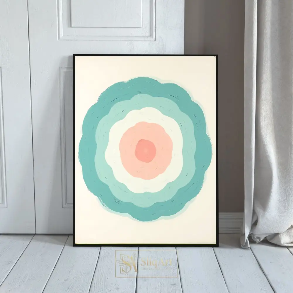 Abstract Teal and Pink Concentric Circles Wall Art - Modern Organic Ripples