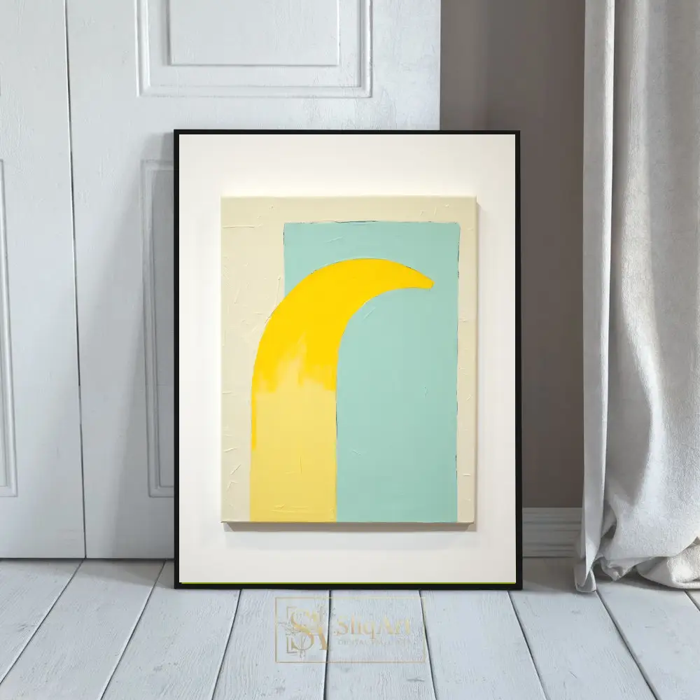 Abstract Yellow Curve Minimalist Canvas Art - Textured Teal & Cream