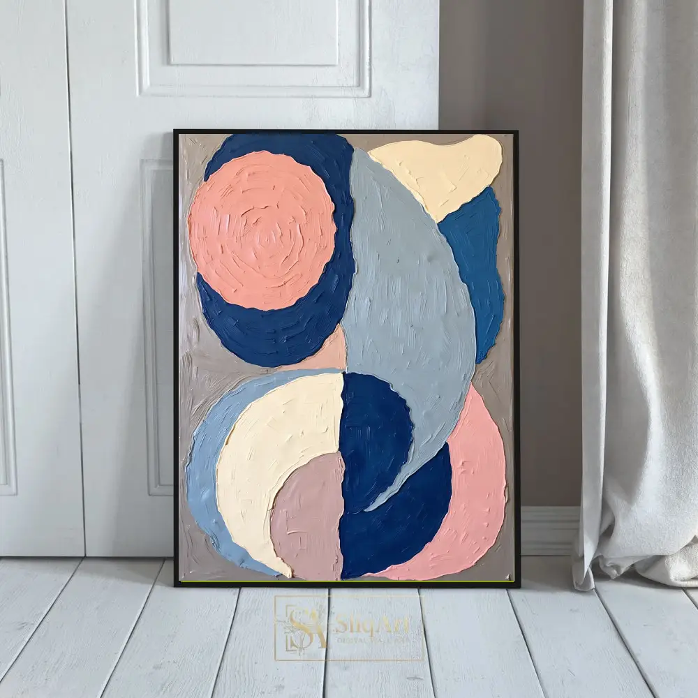 Textured Organic Shapes Abstract Wall Art - Navy, Blush, and Cream
