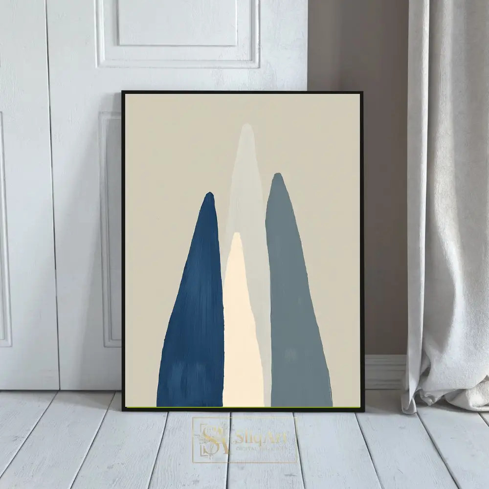 Minimalist Abstract Mountain Peaks Wall Art - Navy and Gray Decor