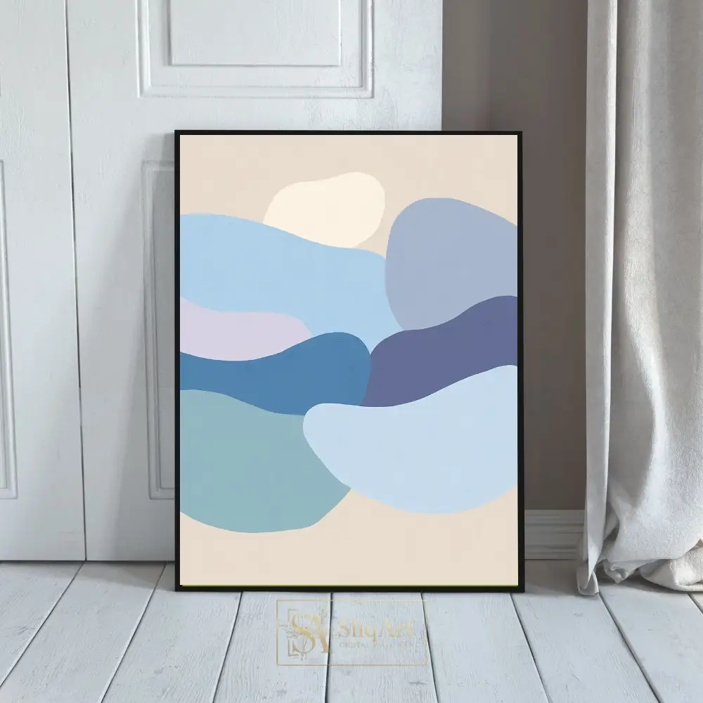 Serene Blue & Lavender Organic Shapes Abstract Wall Art