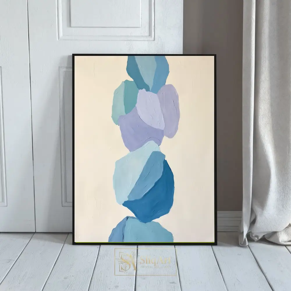 Abstract Blue and Lavender Zen Stone Art - Textured Minimalist Canvas Print