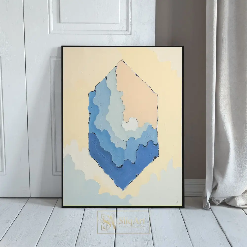 Abstract Layered Crystal Blue and Cream Minimalist Wall Art