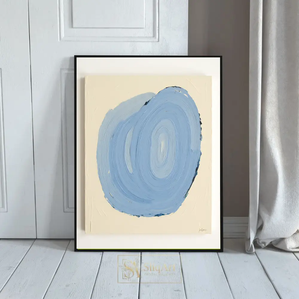 Zen Blue Circle: Minimalist Impasto Abstract Canvas Print