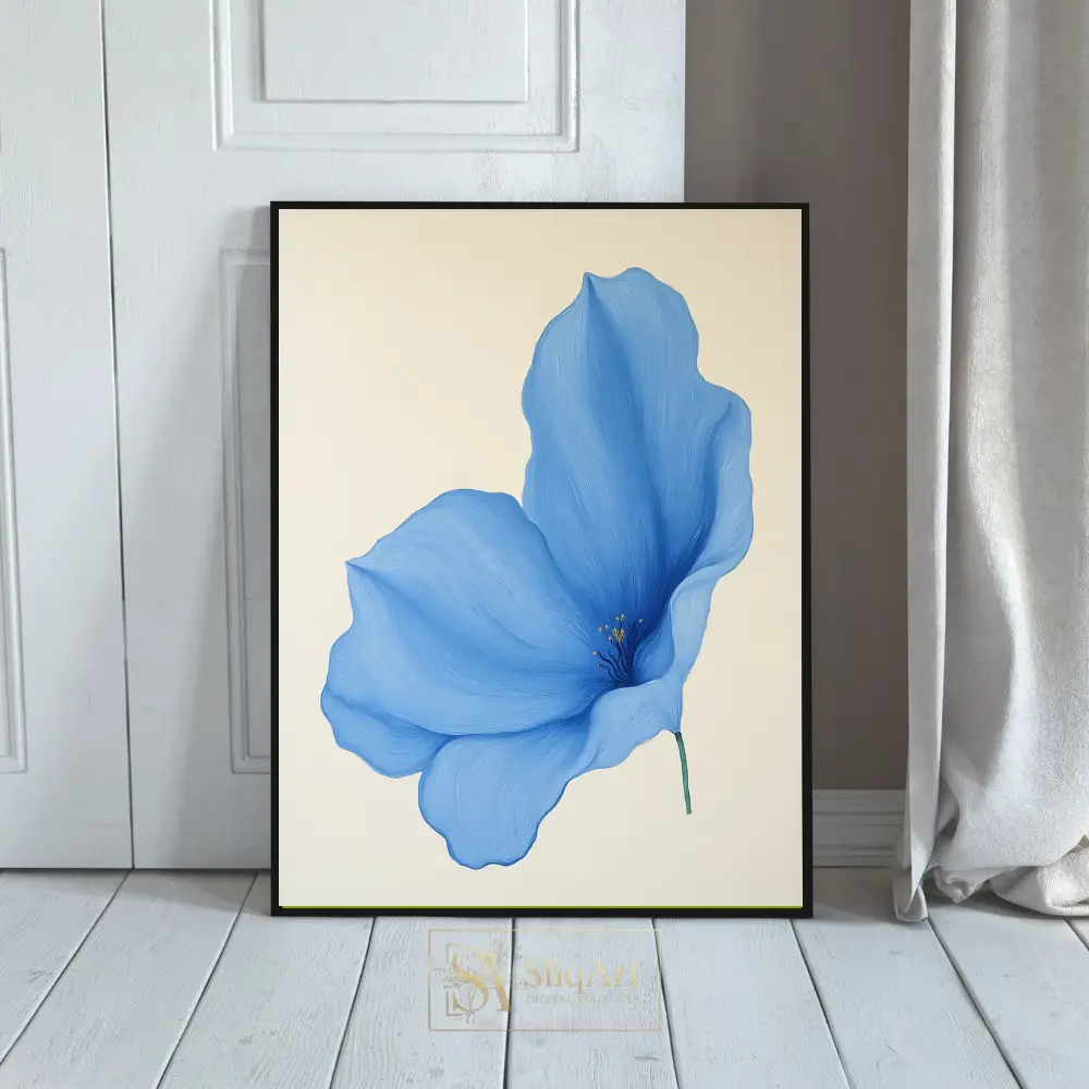 Blue Petal Serenity - Modern Minimalist Floral Wall Art