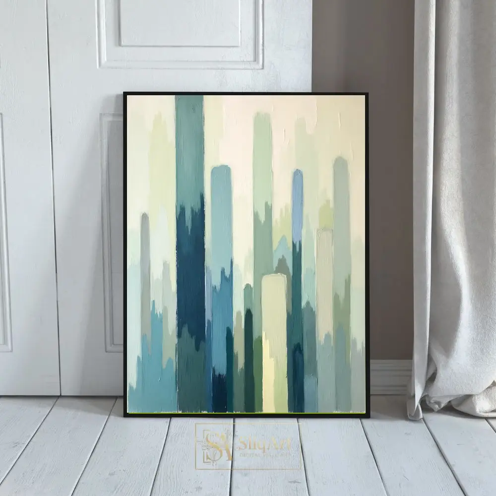 Vertical Abstract Teal & Sage Wall Art - Textured Modern Canvas