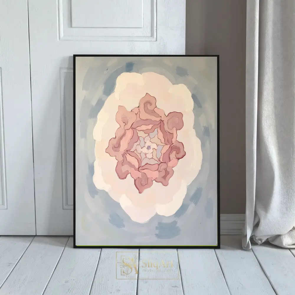 Abstract Floral Mandala Painting - Dusty Pink and Slate Blue Impressionist Art