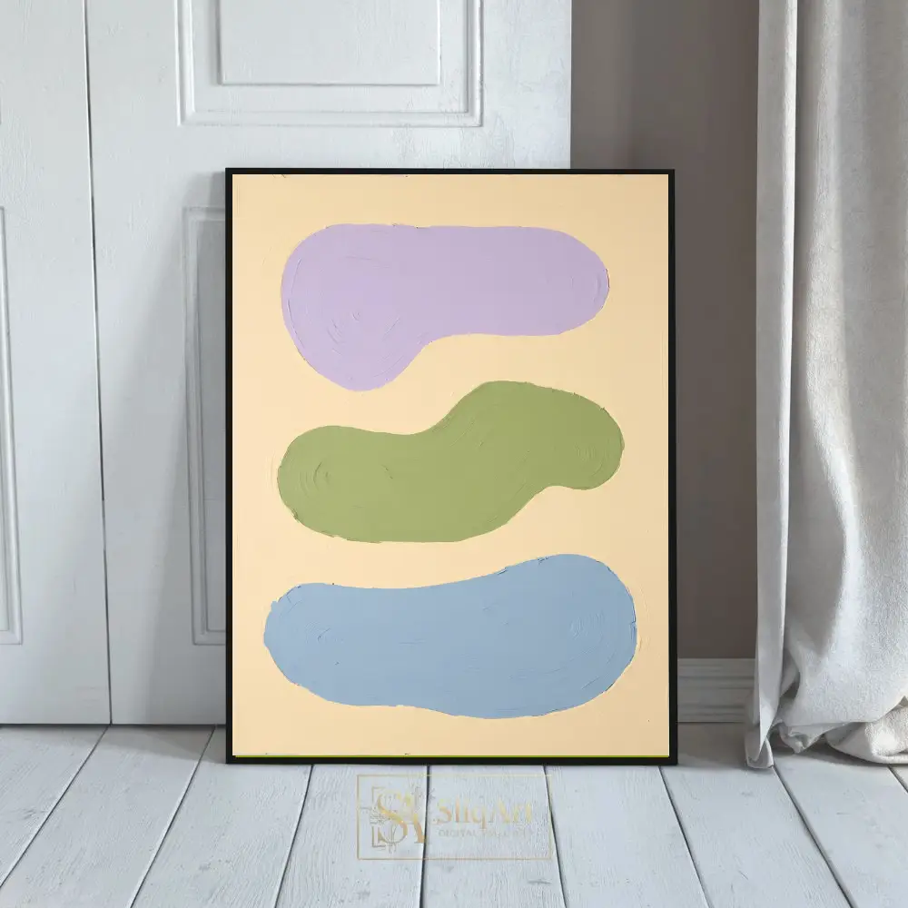 Minimalist Pastel Abstract Art - Organic Shapes in Lavender, Sage, and Blue