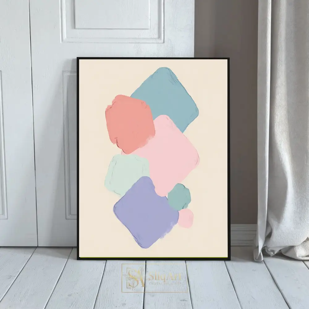 Pastel Geometric Abstract Canvas Wall Art - Soft Minimalist Decor