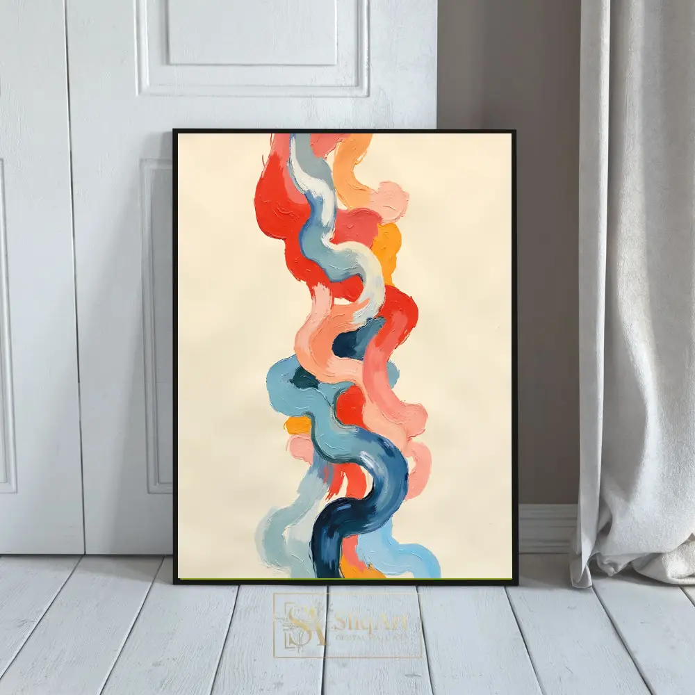 Rhythmic Flow Abstract Impasto Canvas Art - Vibrant Blue & Red