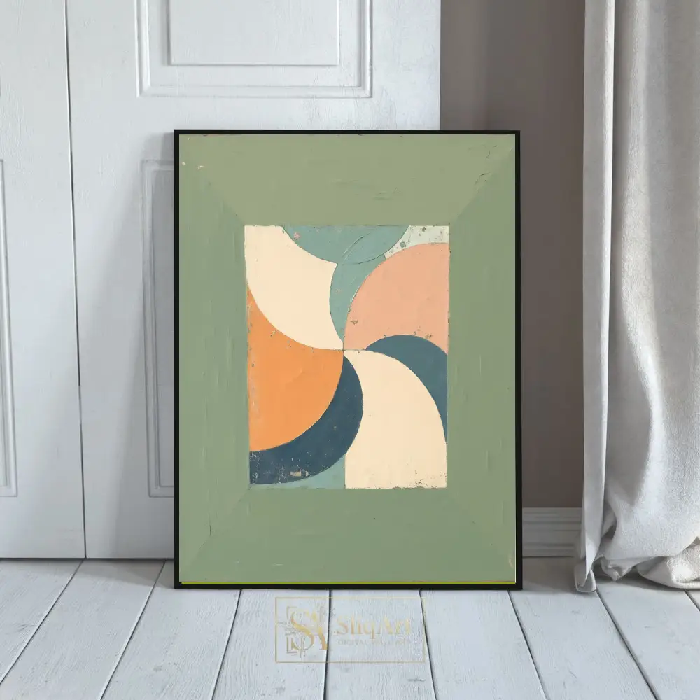 Mid-Century Modern Sage Green Abstract Geometric Wall Art