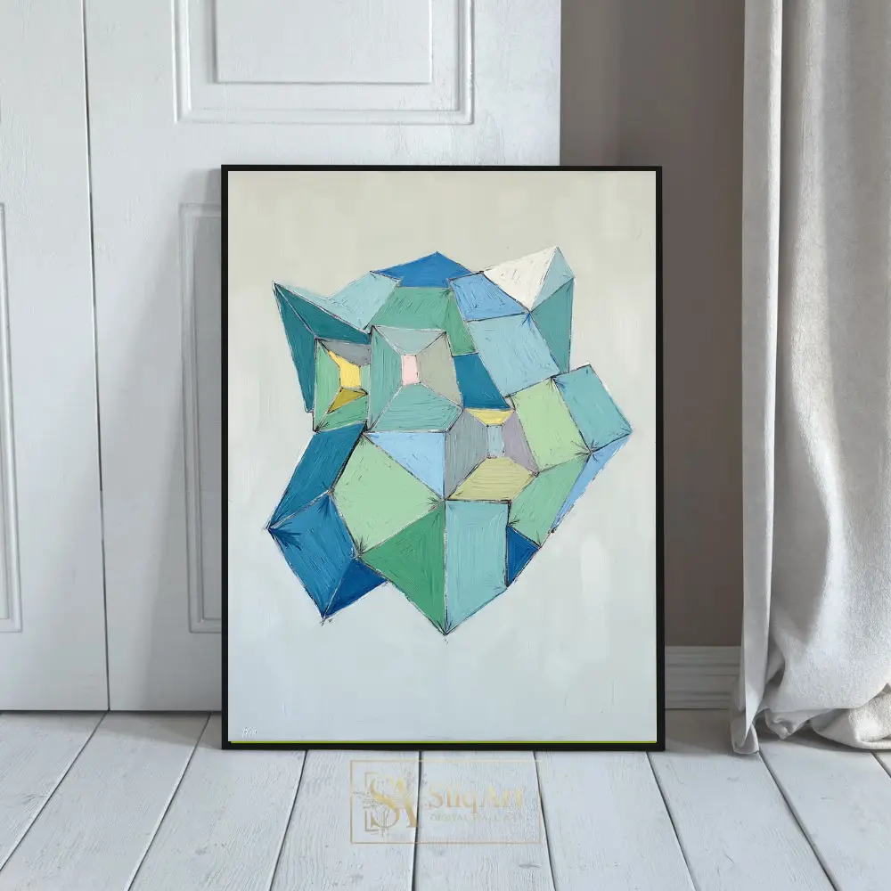 Geometric Prism Abstract Canvas Wall Art - Cool Tones Impasto