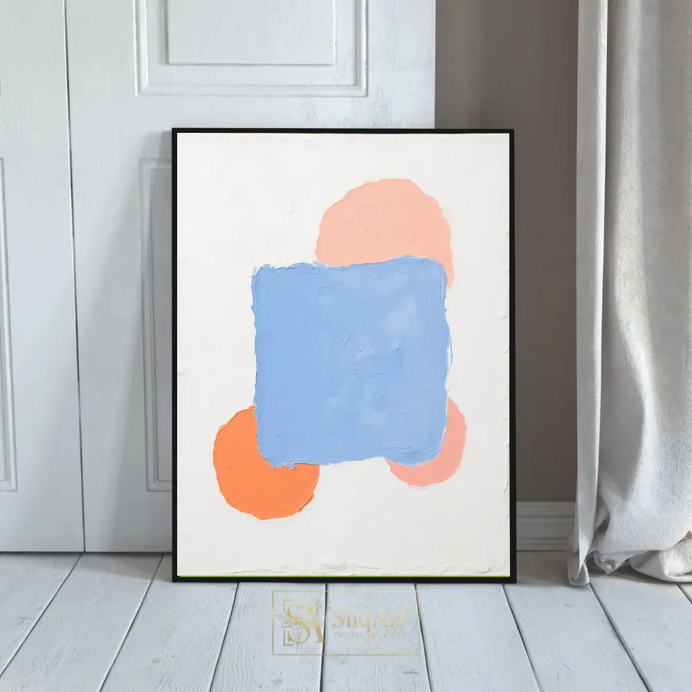 Minimalist Abstract Geometric Canvas Art - Blue and Peach Impasto Painting