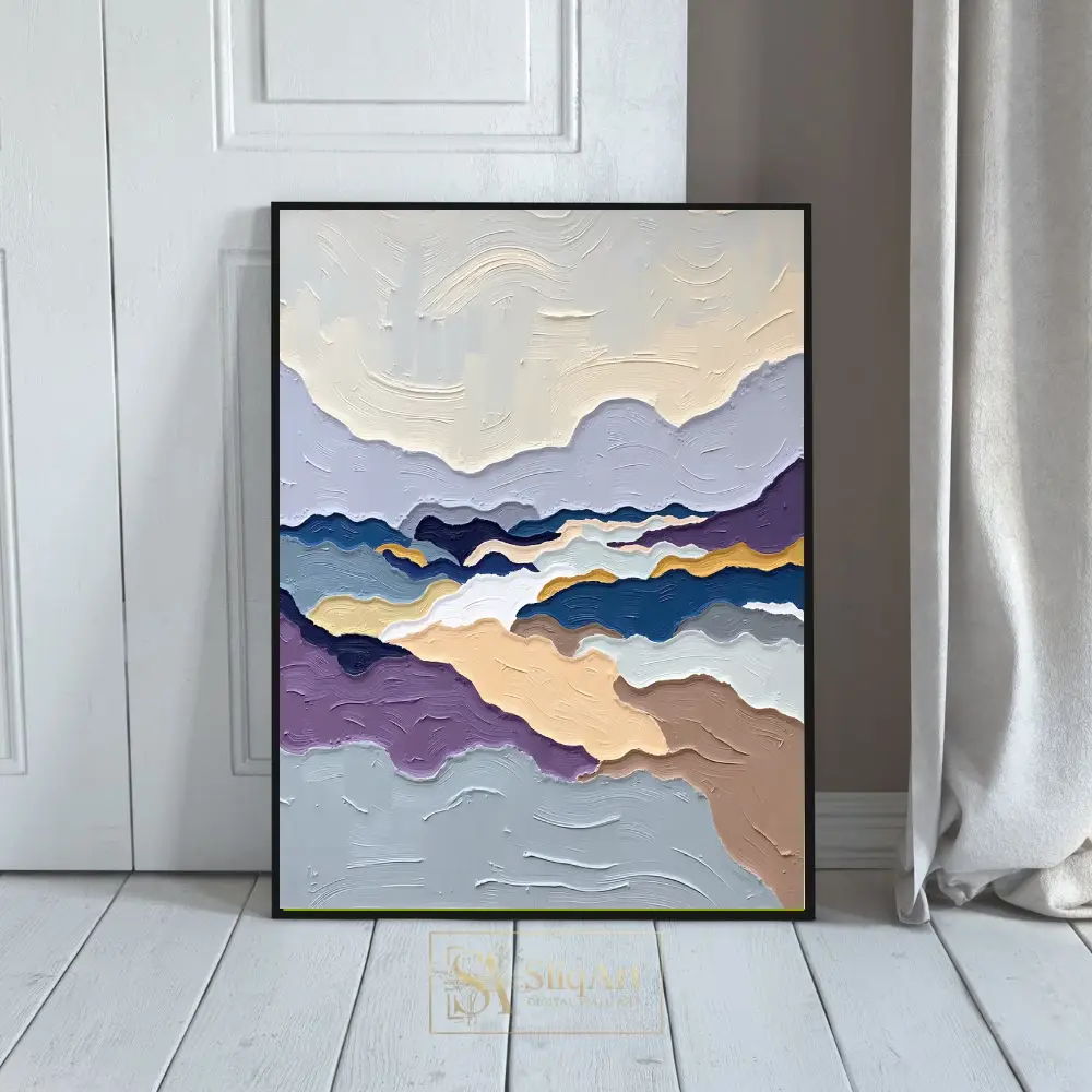 Abstract Textured Landscape Wall Art - Muted Purple & Blue Impasto Canvas