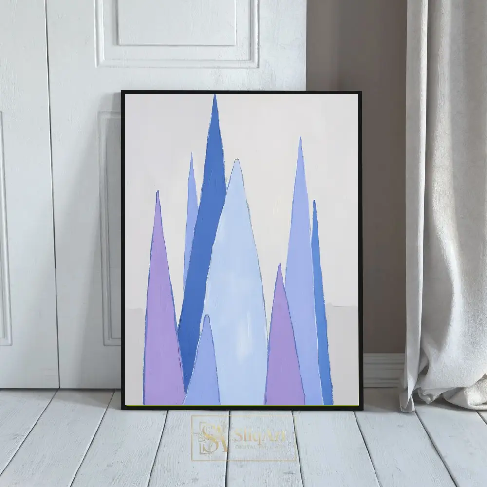 Minimalist Blue and Purple Abstract Peaks Wall Art