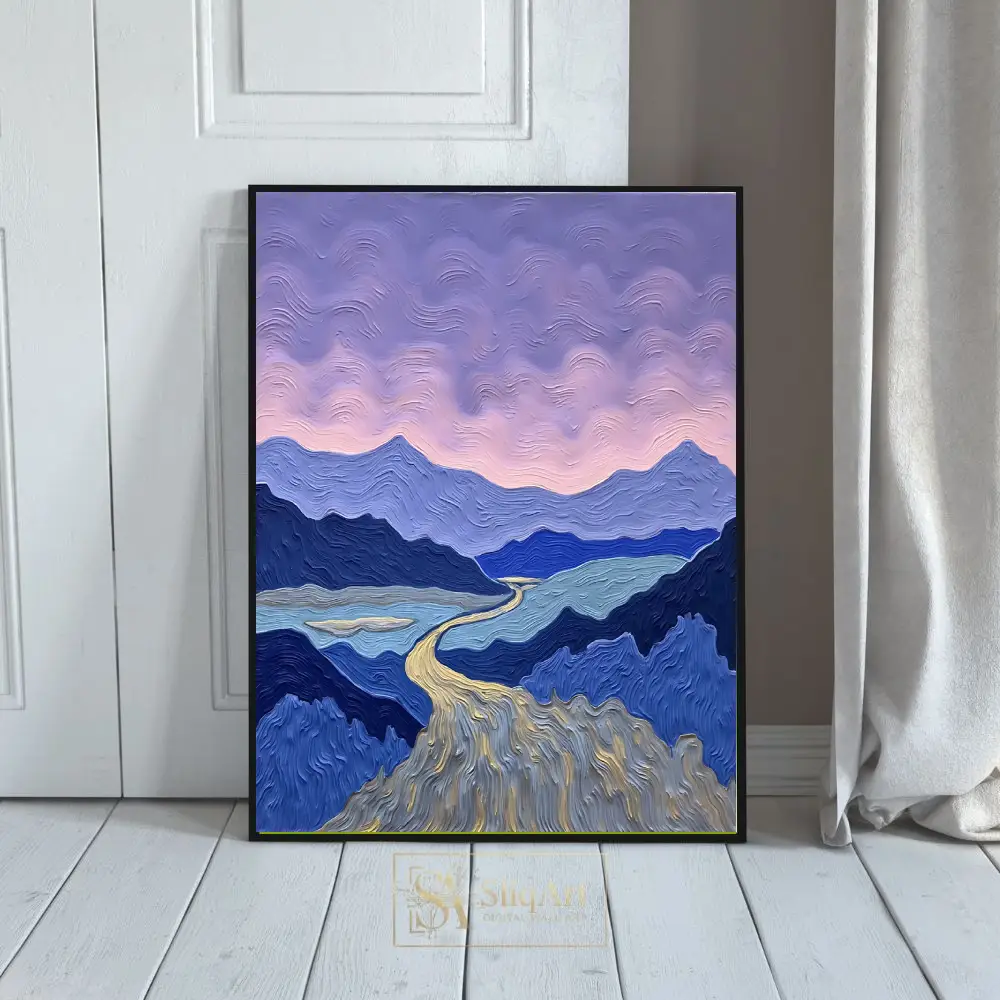 Impasto Lavender Mountain Landscape Wall Art