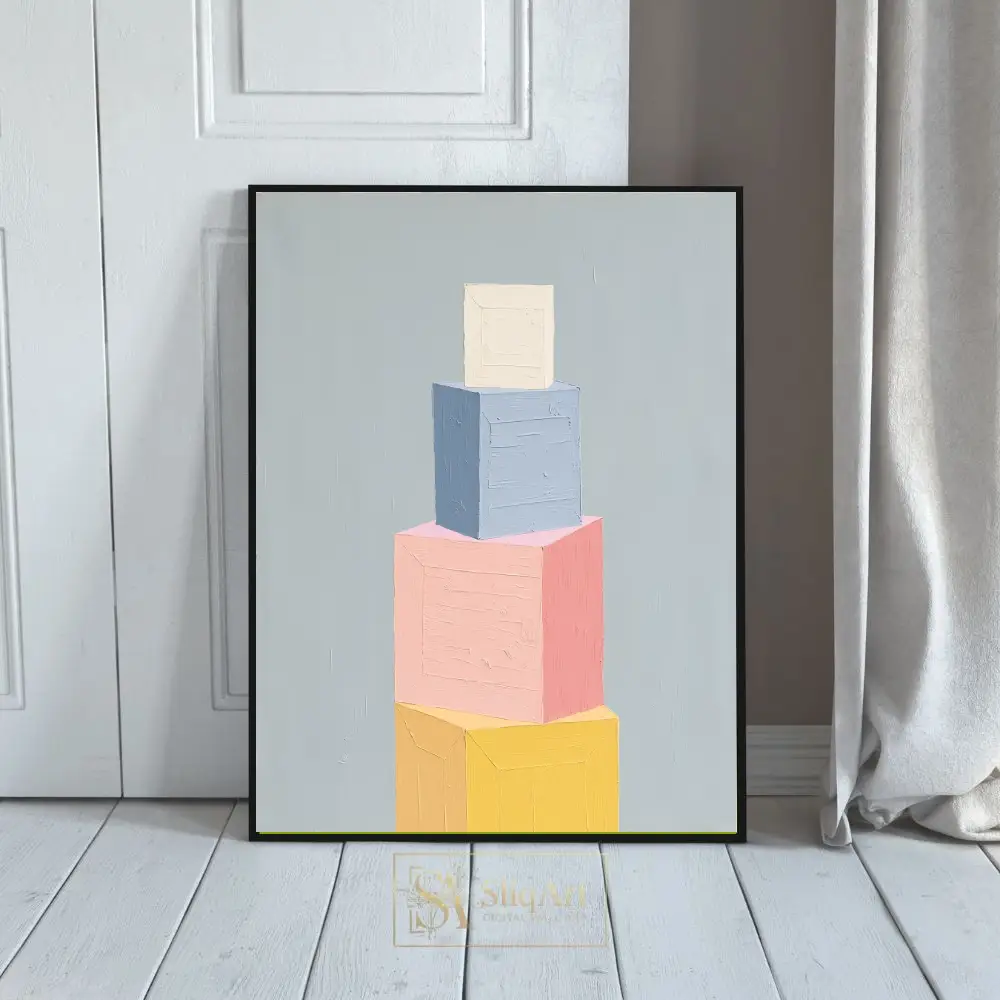 Minimalist Pastel Geometric Cube Abstract Art