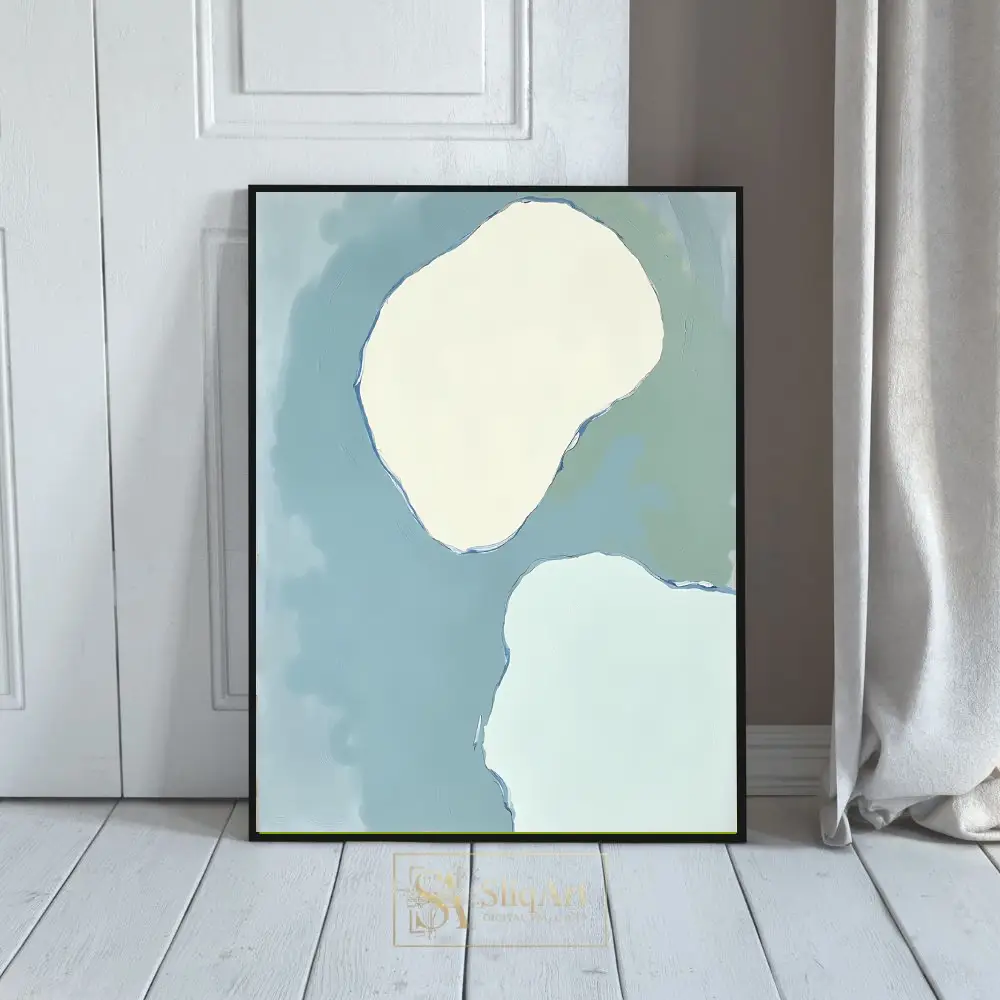 Tranquil Organic Abstract Art in Soft Blue and Cream