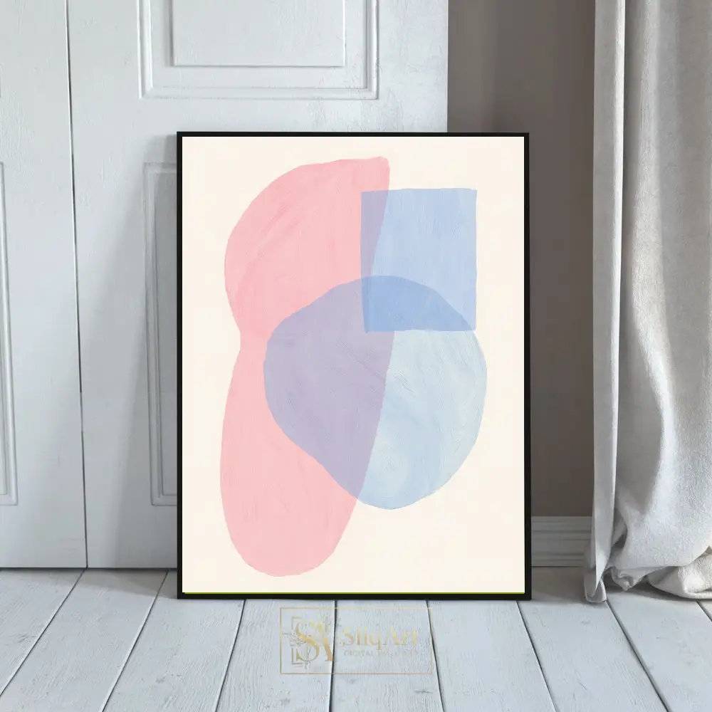Minimalist Pastel Abstract Wall Art - Overlapping Shapes in Pink & Blue