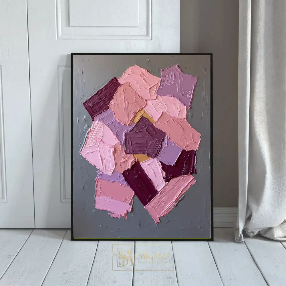 Blush Pink and Mauve Abstract Impasto Textured Wall Art