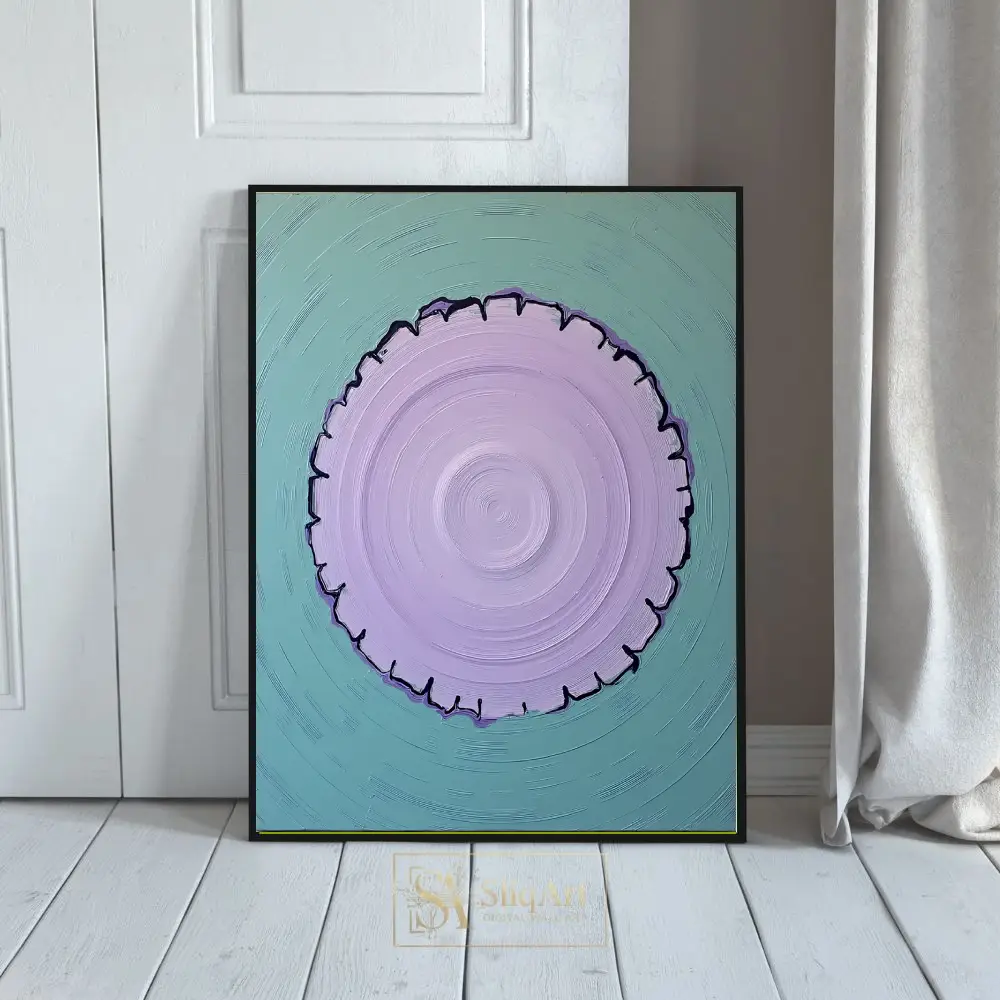 Lavender and Teal Minimalist Circular Textured Abstract Art