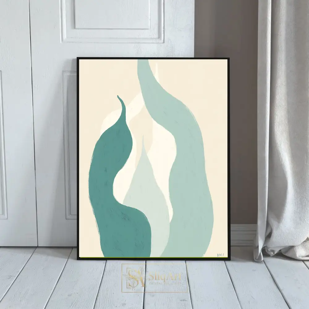 Abstract Teal and Sage Organic Flowing Shapes Wall Art