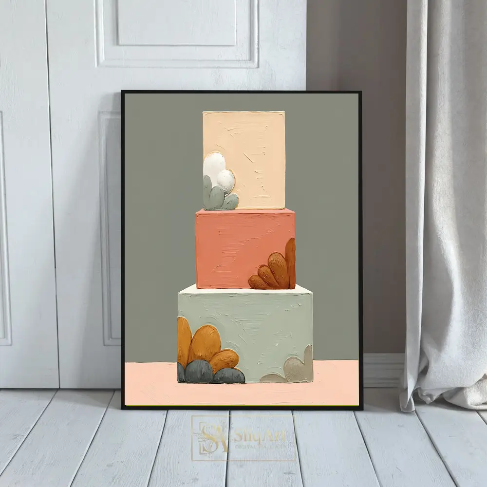 Textured Geometric Stack - Earthy Pastel Impasto Wall Art