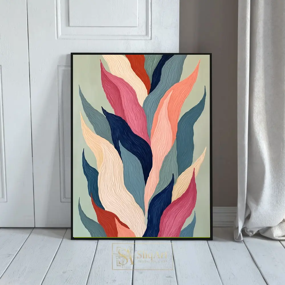 Textured Abstract Botanical Wall Art - Vibrant Organic Leaf Composition