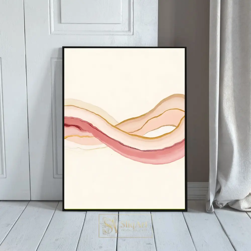 Blush Pink and Gold Fluid Ribbon Abstract Wall Art