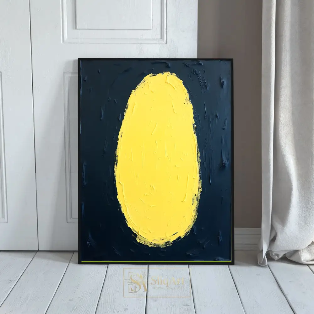 Minimalist Yellow Oval Abstract Wall Art - Textured Impasto Canvas
