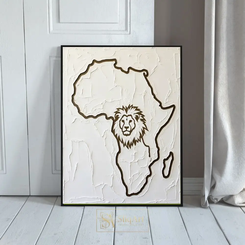 African Continent Lion Textured Wall Art - Modern Minimalist Canvas