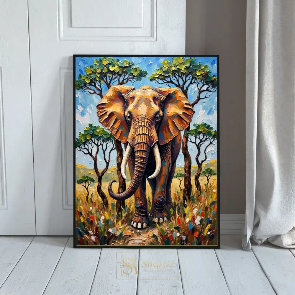 Vibrant Textured African Elephant Canvas Wall Art - Majestic Wildlife Decor