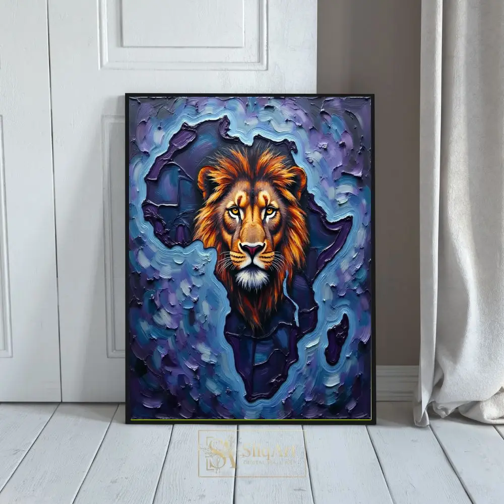 African Lion Map Art - Bold Impasto Wildlife Canvas Print