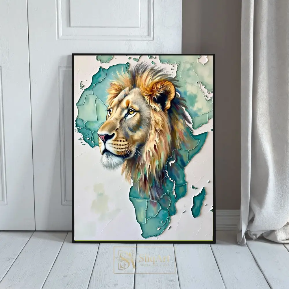 Majestic Lion Over Africa Map Canvas Art - Sovereign Pride