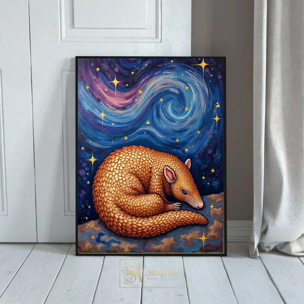 Celestial Pangolin Starry Night Wall Art - Whimsical Wildlife Print