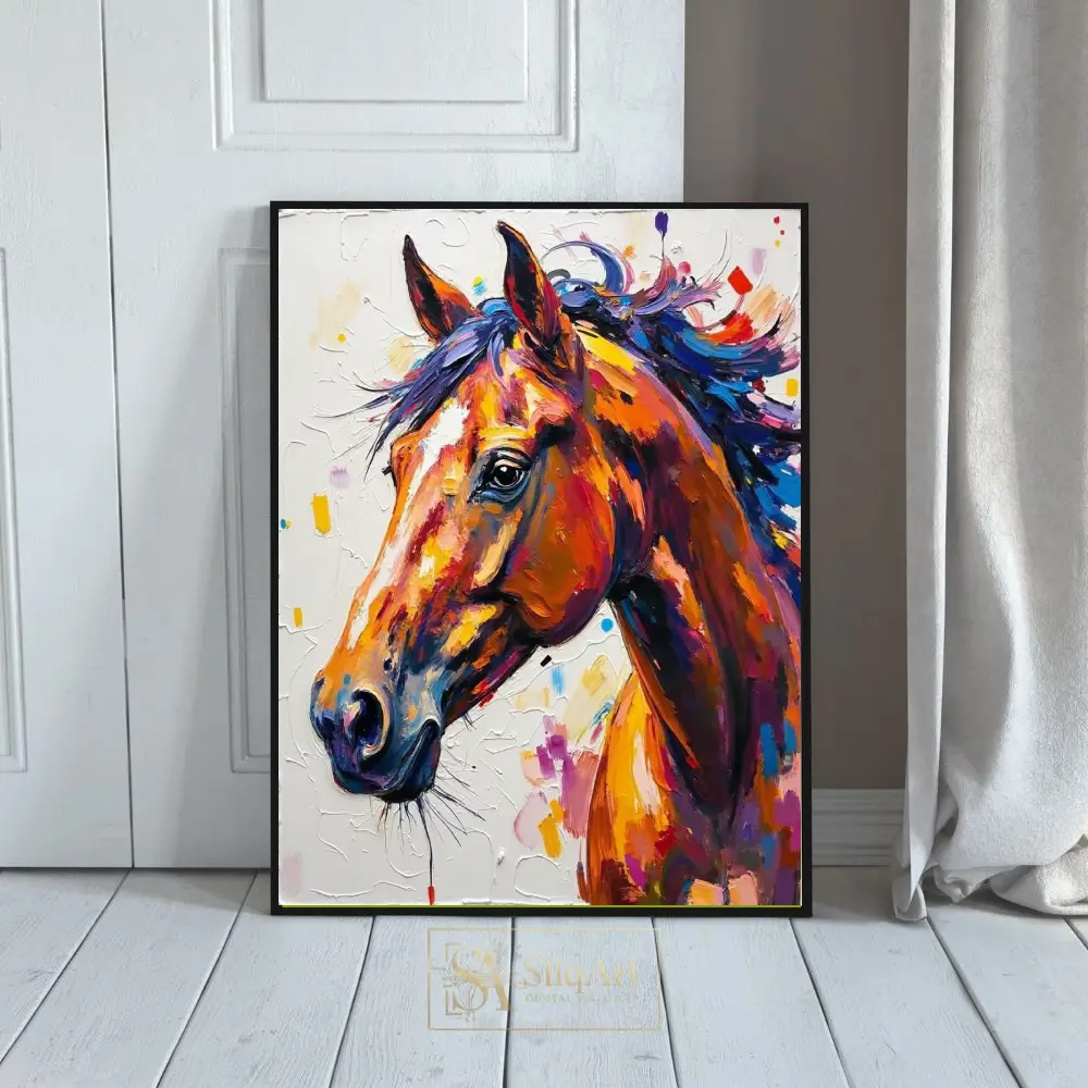 Vibrant Abstract Horse Portrait - Colorful Palette Knife Canvas Art