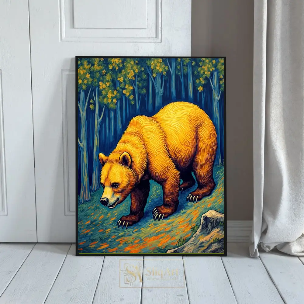Golden Guardian Bear - Post-Impressionist Wildlife Canvas Art