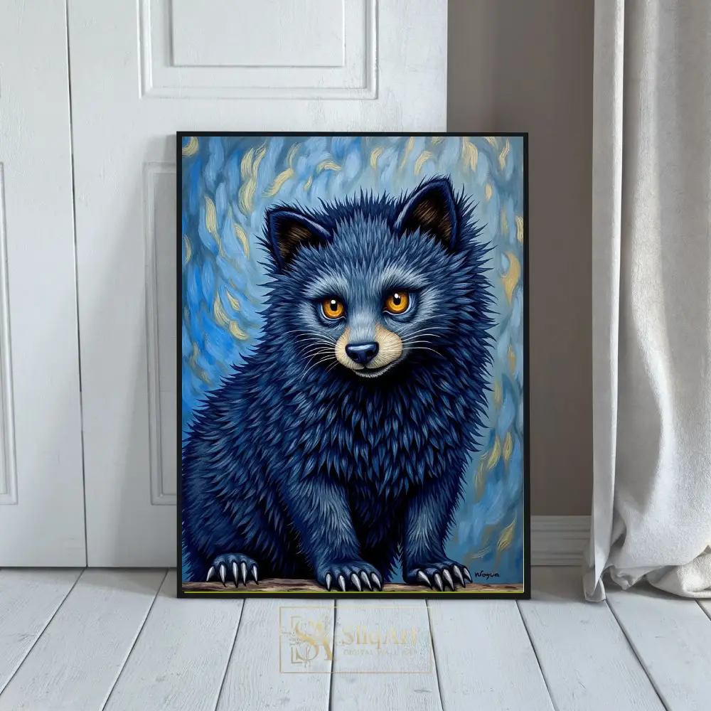 Mystical Indigo Forest Creature - Van Gogh Style Impressionist Wall Art