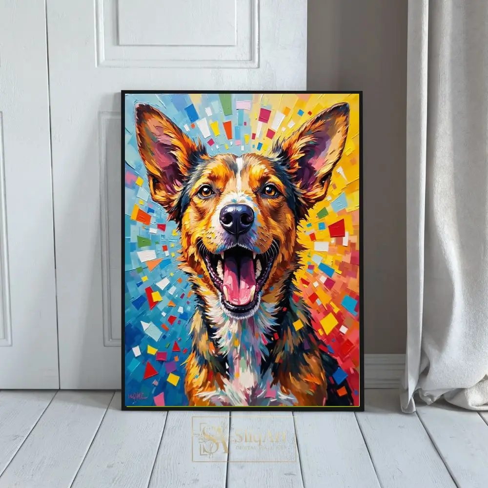 Vibrant Happy Dog Canvas Art - Colorful Impasto Pet Portrait