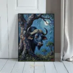 ANI buffalo with horns and tree in background 059