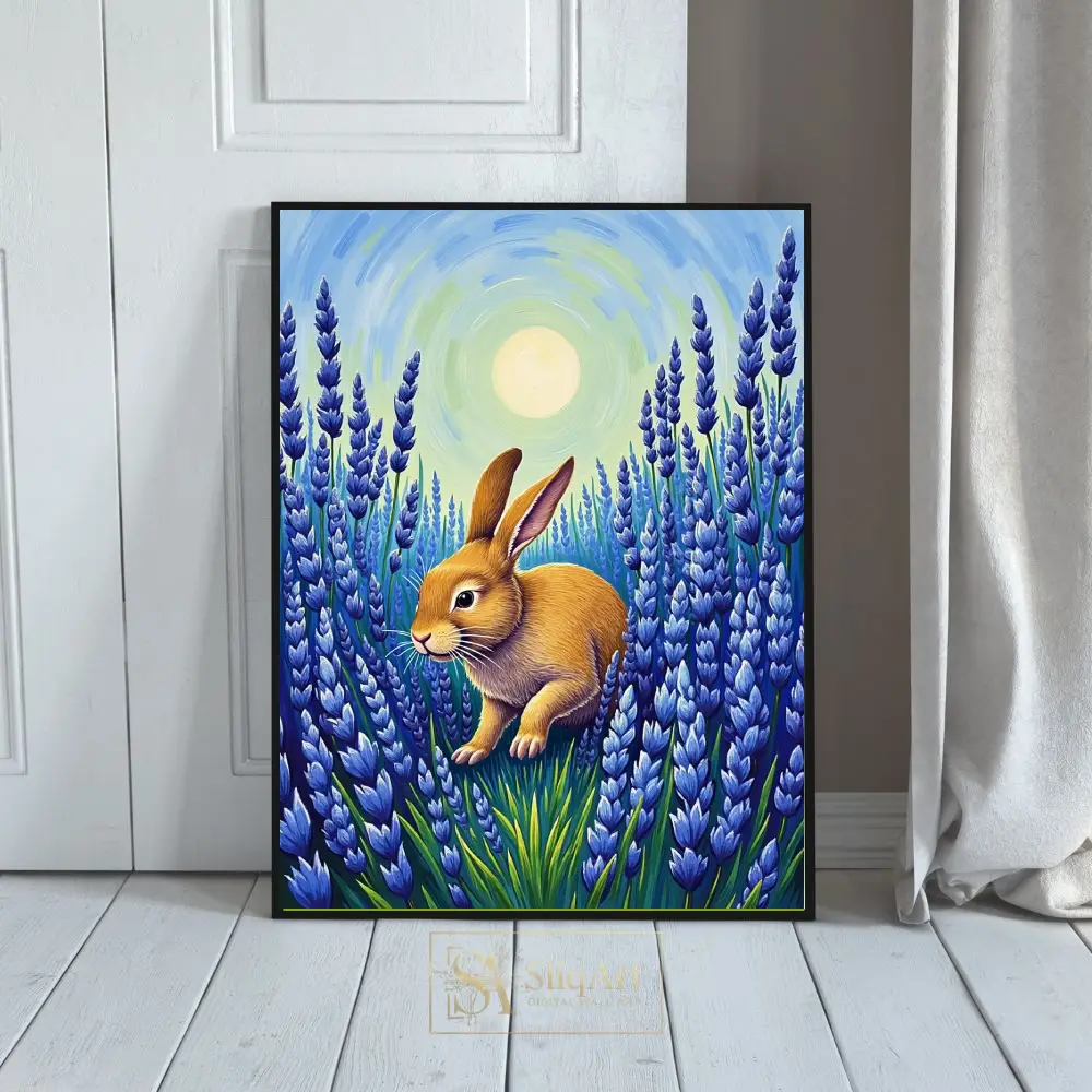 Whimsical Rabbit in Lavender Field Canvas Art | Impressionist Nature Decor