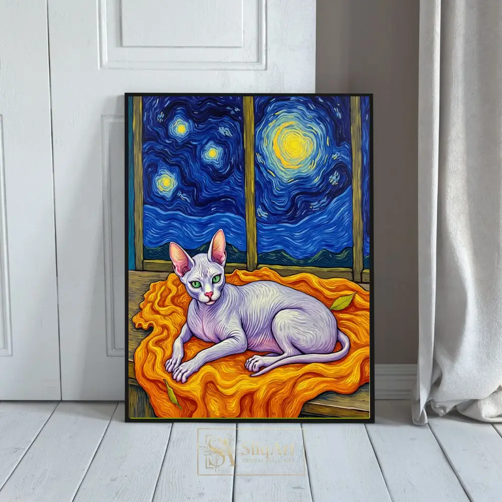 Sphynx Cat Starry Night Impressionist Canvas Art