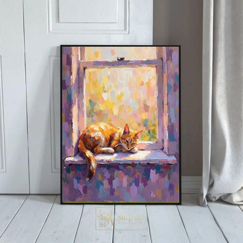 Impressionist Ginger Cat on Windowsill Oil Painting | SliqArt